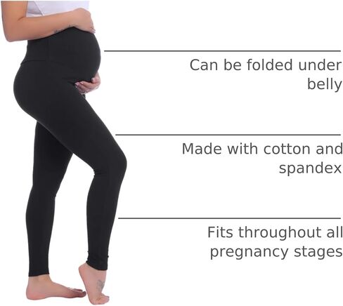 Joyaria Cotton Maternity Leggings Over The Belly Pregnancy Tight Pants | Stretchy, Comfy, Yoga, Workout, Activewear, S-XXL in Kuwait