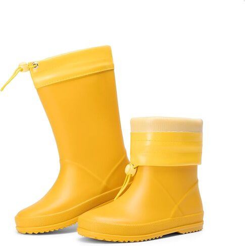 DREAM PAIRS Kids Rain Boots Boys Girls Lightweight Boots Waterproof Easy-on Outdoor Playing Rain Boot Unisex-Child,Size 7 Toddler,All Yellow,SDRB2401K in Saudi Arabia
