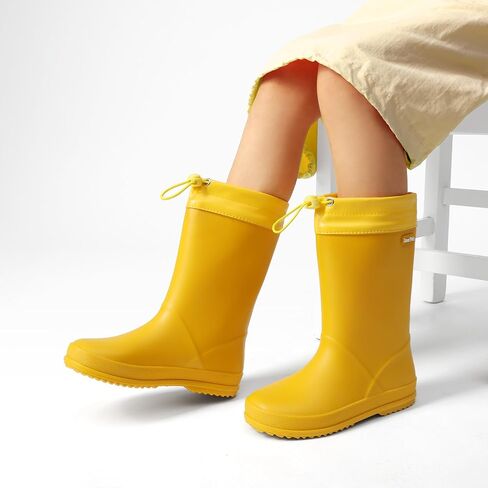 DREAM PAIRS Kids Rain Boots Boys Girls Lightweight Boots Waterproof Easy-on Outdoor Playing Rain Boot Unisex-Child,Size 7 Toddler,All Yellow,SDRB2401K in Saudi Arabia