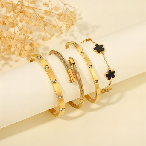 18 ألف ذهبية مطلية بتكديس الأزهار الزهرية للنساء- مجموعة حب الأظافر من الفولاذ المقاوم للصدأ ، هدية مجوهرات عصرية لعيد الحب ، عيد الأم ، يوم المرأة in Kuwait