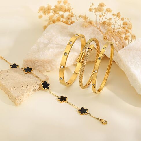 18 ألف ذهبية مطلية بتكديس الأزهار الزهرية للنساء- مجموعة حب الأظافر من الفولاذ المقاوم للصدأ ، هدية مجوهرات عصرية لعيد الحب ، عيد الأم ، يوم المرأة in Kuwait