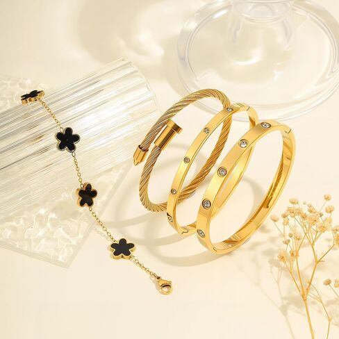 18 ألف ذهبية مطلية بتكديس الأزهار الزهرية للنساء- مجموعة حب الأظافر من الفولاذ المقاوم للصدأ ، هدية مجوهرات عصرية لعيد الحب ، عيد الأم ، يوم المرأة in Kuwait