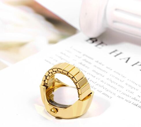 Lancardo Vintage Elastic Finger Watch: Rhinestone Quartz Bling Gold Silver Tone Ring Watch for Women Men Valentines Day in Saudi Arabia