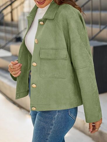 Cicy Bell Womens Faux Suede Leather Jackets Cropped Casual Lapel Collar Button Down Oversized Fall Vintage Shackets in Saudi Arabia
