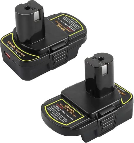 ZLWAWAOL 2 Pack DM18RL محول بطارية محول مع مقبس USB ونوع C متوافق مع بطارية Dewalt 20V Li-Ion تتحول إلى بطارية Ryobi 18V P108 ABP1801 in Kuwait