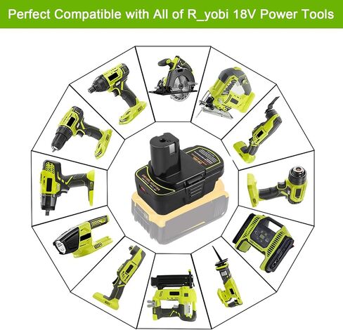 ZLWAWAOL 2 Pack DM18RL محول بطارية محول مع مقبس USB ونوع C متوافق مع بطارية Dewalt 20V Li-Ion تتحول إلى بطارية Ryobi 18V P108 ABP1801 in Kuwait