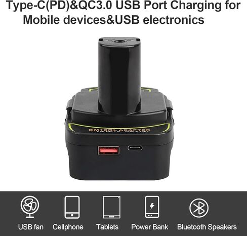 ZLWAWAOL 2 Pack DM18RL محول بطارية محول مع مقبس USB ونوع C متوافق مع بطارية Dewalt 20V Li-Ion تتحول إلى بطارية Ryobi 18V P108 ABP1801 in Kuwait