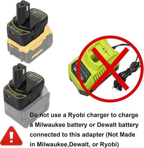 ZLWAWAOL 2 Pack DM18RL محول بطارية محول مع مقبس USB ونوع C متوافق مع بطارية Dewalt 20V Li-Ion تتحول إلى بطارية Ryobi 18V P108 ABP1801 in Kuwait
