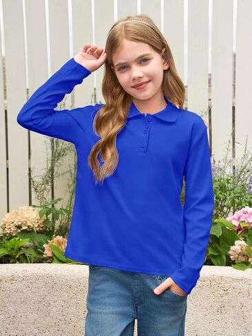 Haloumoning Girls School Uniform Long Sleeve Polo Shirt Kids Golf Pique Polo Shirts 5-14 Years in Kuwait