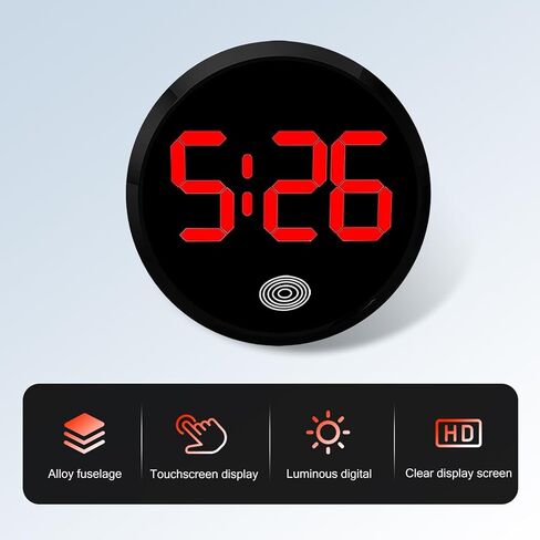 Car Digital Clock, Round Touch Screen Display LED Luminous Number Watch, Drop Resistant Waterproof Alloy Clock, Universal Self-Adhesive Decorative Interior for Most Cars Dashboard (Red) in Saudi Arabia