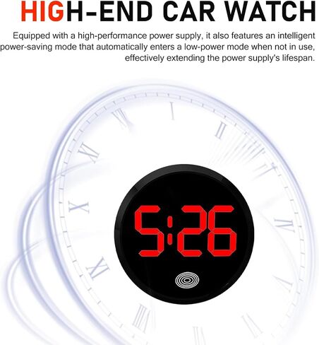 Car Digital Clock, Round Touch Screen Display LED Luminous Number Watch, Drop Resistant Waterproof Alloy Clock, Universal Self-Adhesive Decorative Interior for Most Cars Dashboard (Red) in Saudi Arabia