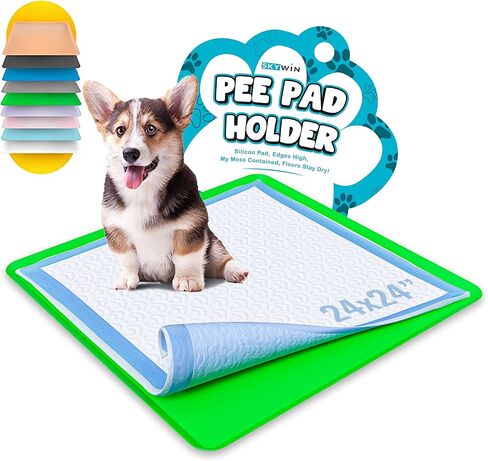 Skywin Dog Puppy Pad Holder Tray - 2 Pack for 24x24 Inches Training Pads - Silicone Wee Wee Pad Holder, No Spill Pee Pad Holder for Dogs, Easy to Clean and Store (Grey) in Saudi Arabia