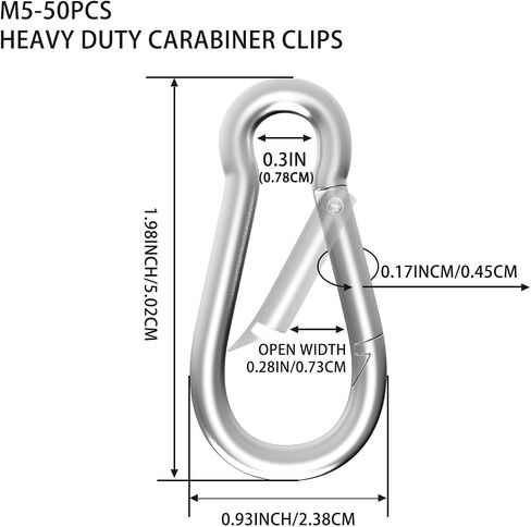 20Pack 4'' Spring Snap Hook, M10 3/8Inch Galvanized Steel Carabiner Clips for Hammock Swing Hammock Gym Outdoor, 770LBS Holding Capacity Metal Spring Clips Link Buckle for Camping Fishing in Saudi Arabia