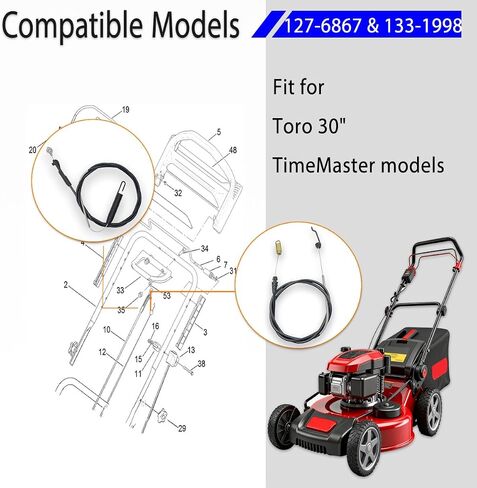 127-6867 Traction Cable and 133-1998 Brake Cable Replacement for Toro 30" TimeMaster Models 20199, 20200, 20975, 20976, 20977, 20978, 21199, 21199HD, 21200, 21810, 21811 Lawn Mower Parts in Saudi Arabia
