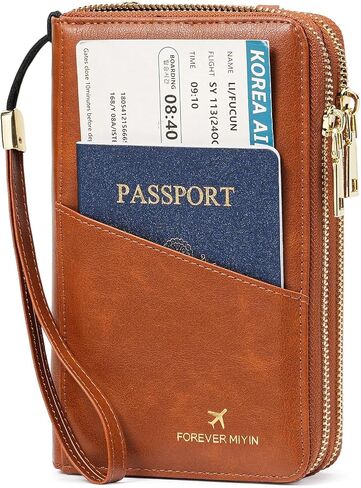 GOIACII Passport Wallet Travel Crossbody Bags for Women Wristlet Phone Purse Double Zip Vegan Leather Brown in Saudi Arabia