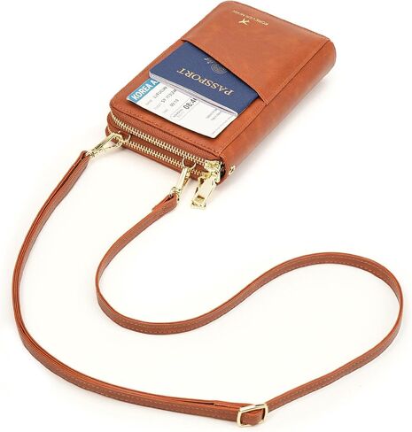 GOIACII Passport Wallet Travel Crossbody Bags for Women Wristlet Phone Purse Double Zip Vegan Leather Brown in Saudi Arabia