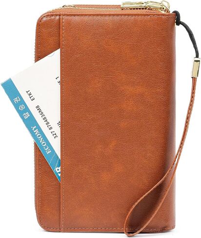GOIACII Passport Wallet Travel Crossbody Bags for Women Wristlet Phone Purse Double Zip Vegan Leather Brown in Saudi Arabia