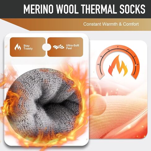 Merino Wool Hiking Crew Socks for Men & Women, Thick Thermal Cushioned Winter Socks, Moisture-Wicking, 3 Pairs in Saudi Arabia