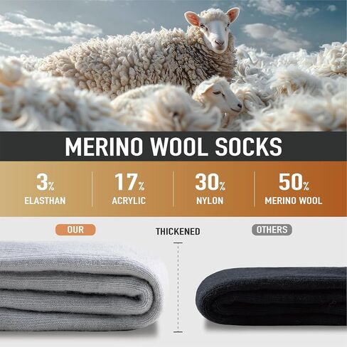 Merino Wool Hiking Crew Socks for Men & Women, Thick Thermal Cushioned Winter Socks, Moisture-Wicking, 3 Pairs in Saudi Arabia