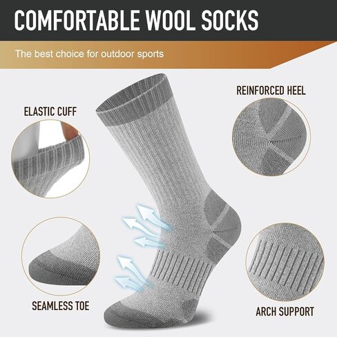 Merino Wool Hiking Crew Socks for Men & Women, Thick Thermal Cushioned Winter Socks, Moisture-Wicking, 3 Pairs in Saudi Arabia
