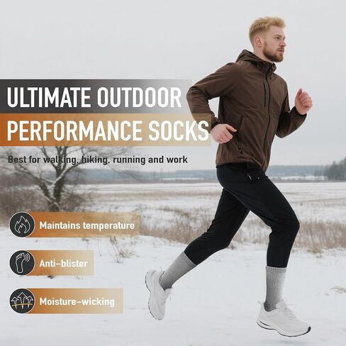 Merino Wool Hiking Crew Socks for Men & Women, Thick Thermal Cushioned Winter Socks, Moisture-Wicking, 3 Pairs in Saudi Arabia