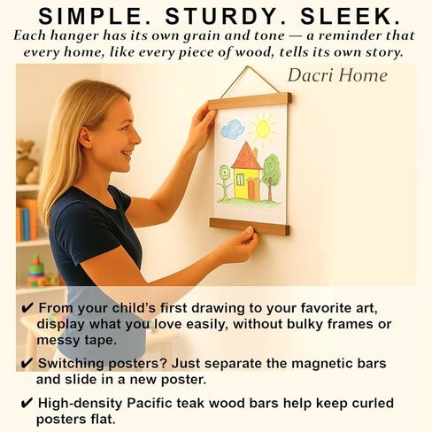 DACRI HOME 74" Magnetic Poster Hanger Frame - Sturdy Teak Wood Poster Frame, Strong Magnets for Safe Hanging Map Picture Print Scroll Wall Art 74x26 74x36 74x48 (74 Inch, Black) in Saudi Arabia