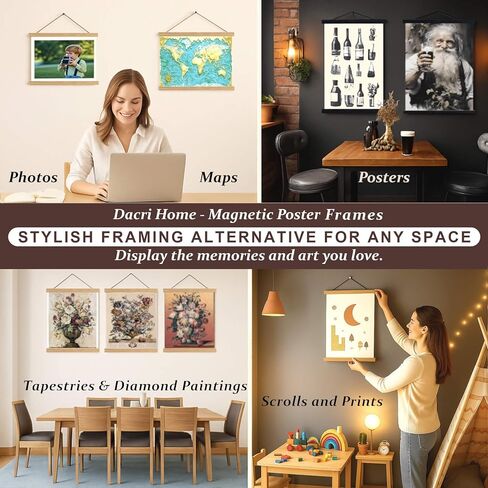 DACRI HOME 74" Magnetic Poster Hanger Frame - Sturdy Teak Wood Poster Frame, Strong Magnets for Safe Hanging Map Picture Print Scroll Wall Art 74x26 74x36 74x48 (74 Inch, Black) in Saudi Arabia