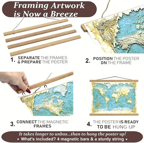 DACRI HOME 74" Magnetic Poster Hanger Frame - Sturdy Teak Wood Poster Frame, Strong Magnets for Safe Hanging Map Picture Print Scroll Wall Art 74x26 74x36 74x48 (74 Inch, Black) in Saudi Arabia