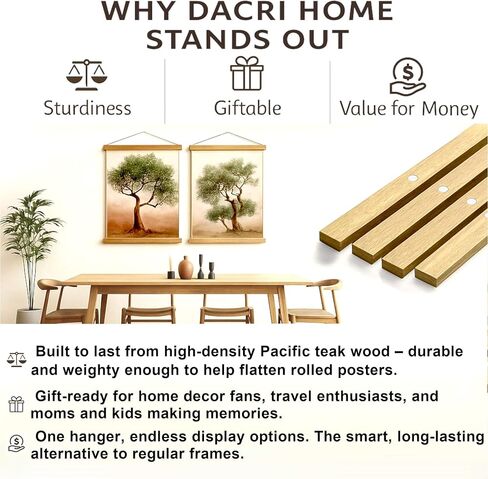 DACRI HOME 74" Magnetic Poster Hanger Frame - Sturdy Teak Wood Poster Frame, Strong Magnets for Safe Hanging Map Picture Print Scroll Wall Art 74x26 74x36 74x48 (74 Inch, Black) in Saudi Arabia