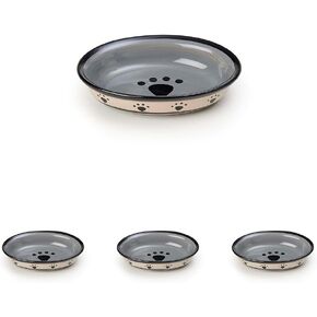 PetRageous 44247 Oval Metro Paws Stoneware Cat Bowl 6.25-Inch Wide and 1.5-Inch Tall Saucer with 1-Cup Capacity and Dishwasher and Microwave Safe for Small Dogs and Cats, Multicolored,Black in Kuwait