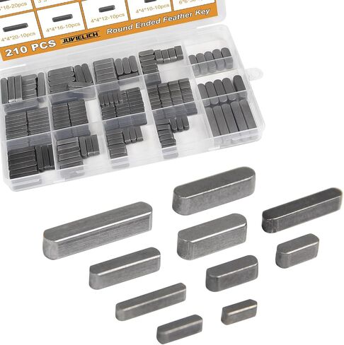 210Pcs Round Ended Feather Key, 15 Size Parallel Drive Shaft Keys Set, Metirc, Carbon Steel, Black, Keyway Shaft Crank Keys Woodruff Key for Flywheel Key Pulley Fasteners in Saudi Arabia