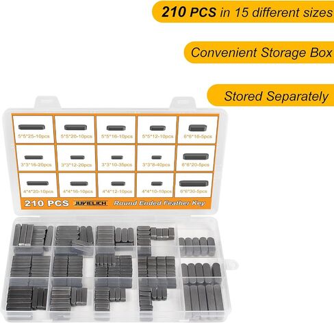 210Pcs Round Ended Feather Key, 15 Size Parallel Drive Shaft Keys Set, Metirc, Carbon Steel, Black, Keyway Shaft Crank Keys Woodruff Key for Flywheel Key Pulley Fasteners in Saudi Arabia