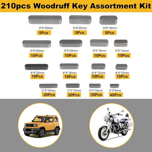 210Pcs Round Ended Feather Key, 15 Size Parallel Drive Shaft Keys Set, Metirc, Carbon Steel, Black, Keyway Shaft Crank Keys Woodruff Key for Flywheel Key Pulley Fasteners in Saudi Arabia