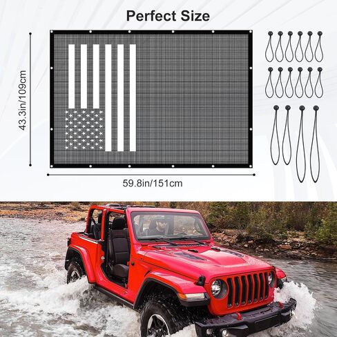 Sun Shade Bikini Top لجيب Wrangler JK & JKU 4-Door 2007-2018 ، حماية الأشعة فوق البنفسجية ودرع الحرارة ، الغطاء السوداء للرياح والضوضاء (العلم الأمريكي) in Saudi Arabia