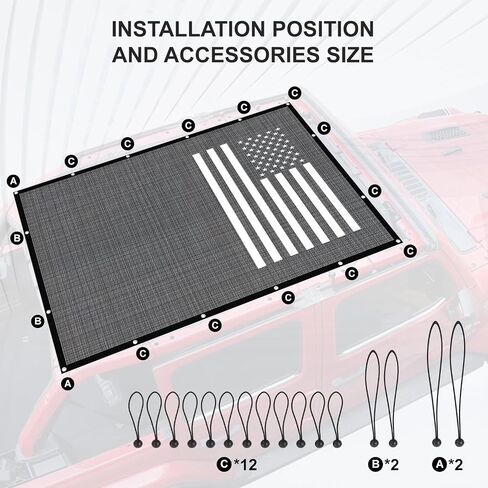 Sun Shade Bikini Top لجيب Wrangler JK & JKU 4-Door 2007-2018 ، حماية الأشعة فوق البنفسجية ودرع الحرارة ، الغطاء السوداء للرياح والضوضاء (العلم الأمريكي) in Saudi Arabia