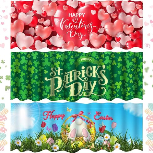 Preboun 3 Pack Valentine's Day Gnomes Windows Valances St. Patrick's Day Easter Window Toppers Valances for Kitchen Bedroom Living Room, 55 x 15.7 Inch in Kuwait