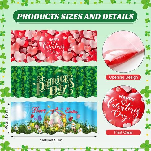 Preboun 3 Pack Valentine's Day Gnomes Windows Valances St. Patrick's Day Easter Window Toppers Valances for Kitchen Bedroom Living Room, 55 x 15.7 Inch in Kuwait