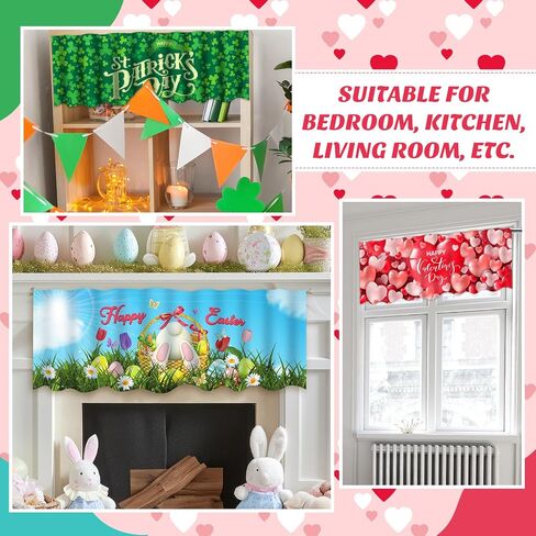Preboun 3 Pack Valentine's Day Gnomes Windows Valances St. Patrick's Day Easter Window Toppers Valances for Kitchen Bedroom Living Room, 55 x 15.7 Inch in Kuwait