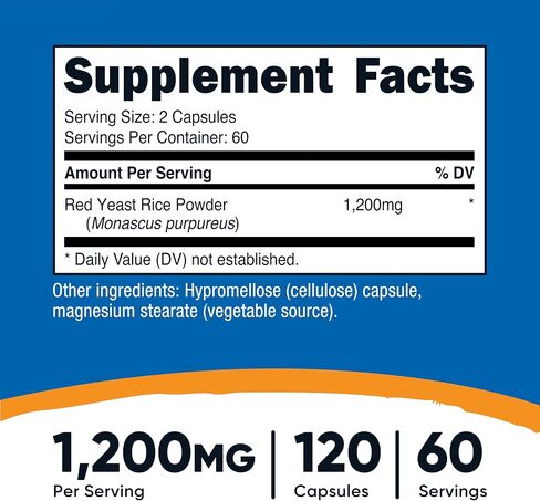 Nutricost Red Yeast Rice 1200mg, 120 Capsules - 60 Serv, Veggie Caps, Non-GMO, Gluten Free in Saudi Arabia