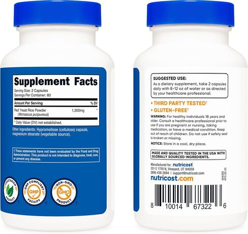 Nutricost Red Yeast Rice 1200mg, 120 Capsules - 60 Serv, Veggie Caps, Non-GMO, Gluten Free in Saudi Arabia