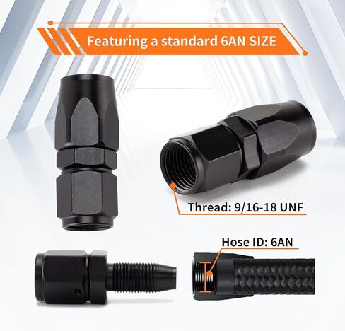 6AN Straight Swivel Hose End Fitting for CPE Braided Fuel Oil Gas Line, Hose End 6 AN Fittings Aluminum Black(2 pcs) in Saudi Arabia