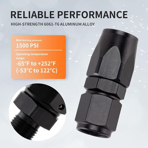 6AN Straight Swivel Hose End Fitting for CPE Braided Fuel Oil Gas Line, Hose End 6 AN Fittings Aluminum Black(2 pcs) in Saudi Arabia