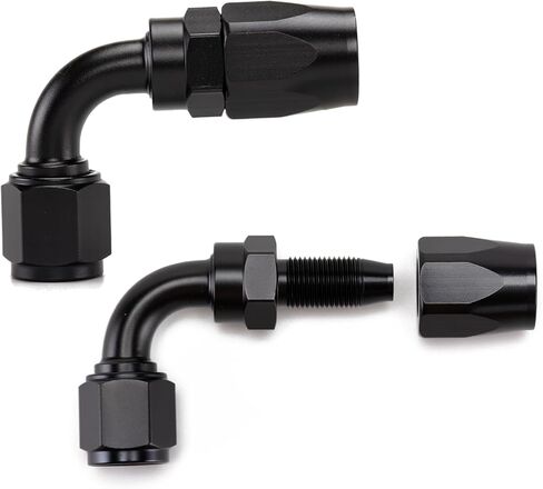 وصلة نهاية خرطوم دوارة 6AN لخط غاز زيت الوقود المضفر CPE، نهاية خرطوم 6 AN تركيبات من الألومنيوم - 90 درجة (قطعتان) in Kuwait