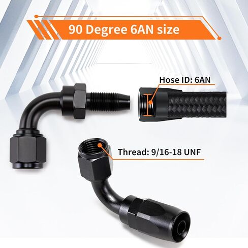 6AN Swivel Hose End Fitting for CPE Braided Fuel Oil Gas Line, Hose End 6 AN Fittings Aluminum - 90 Degree (2 pcs) in Kuwait