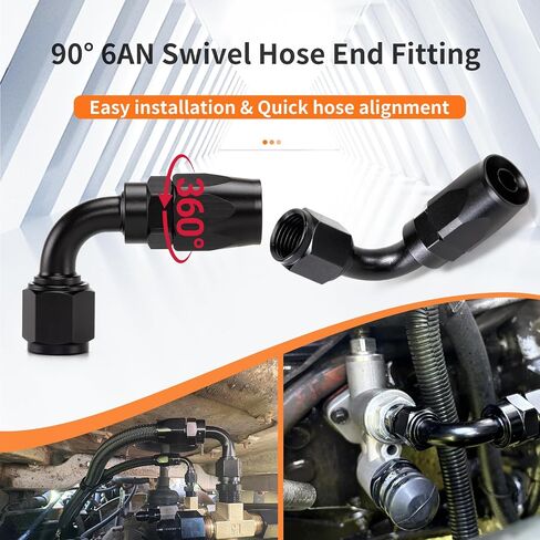6AN Swivel Hose End Fitting for CPE Braided Fuel Oil Gas Line, Hose End 6 AN Fittings Aluminum - 90 Degree (2 pcs) in Kuwait