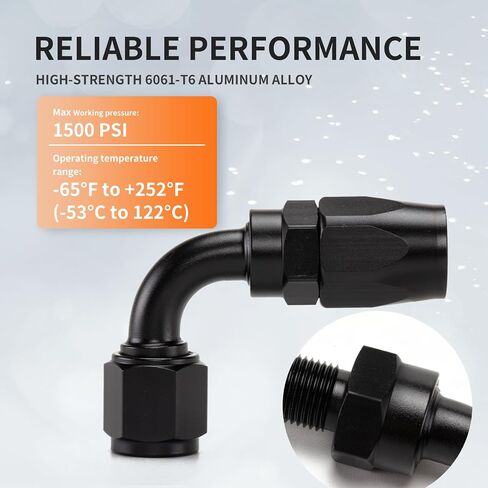 6AN Swivel Hose End Fitting for CPE Braided Fuel Oil Gas Line, Hose End 6 AN Fittings Aluminum - 90 Degree (2 pcs) in Kuwait
