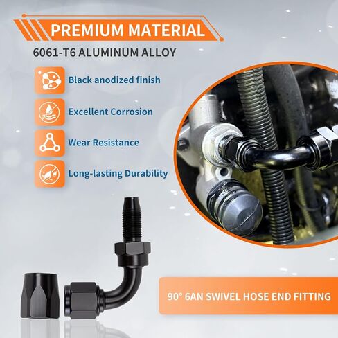6AN Swivel Hose End Fitting for CPE Braided Fuel Oil Gas Line, Hose End 6 AN Fittings Aluminum - 90 Degree (2 pcs) in Kuwait