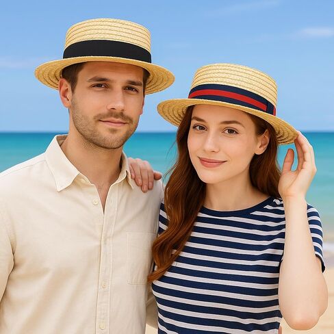 Straw Boater Hat Women Men Skimmer Hat Wide Brim Amish Hat Christmas Costume Handmade Natural Straw Hat in Saudi Arabia