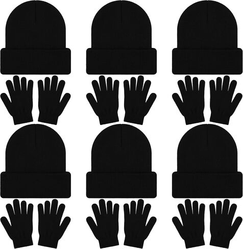Cooraby 6 Pack Beanies Hats and 6 Pairs Stretchy Full Fingers Gloves for Boys Girls in Saudi Arabia