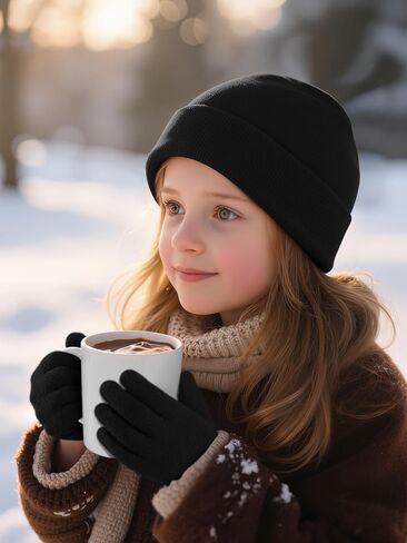 Cooraby 6 Pack Beanies Hats and 6 Pairs Stretchy Full Fingers Gloves for Boys Girls in Saudi Arabia